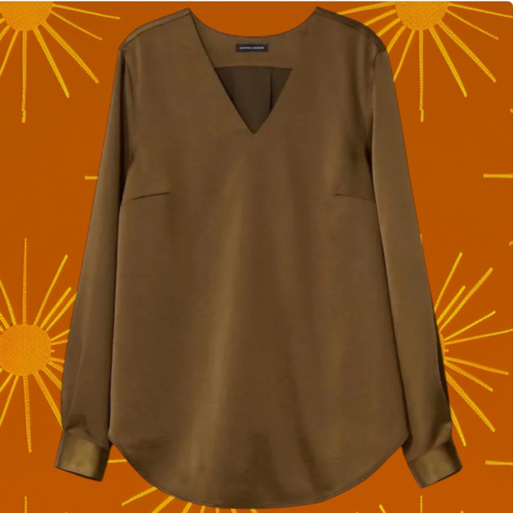 UNIVERSAL STANDARD EVA SATIN V-NECK BLOUSE CARAMEL SZ 2XS ( 6-8 ) - Picture 8 of 13
